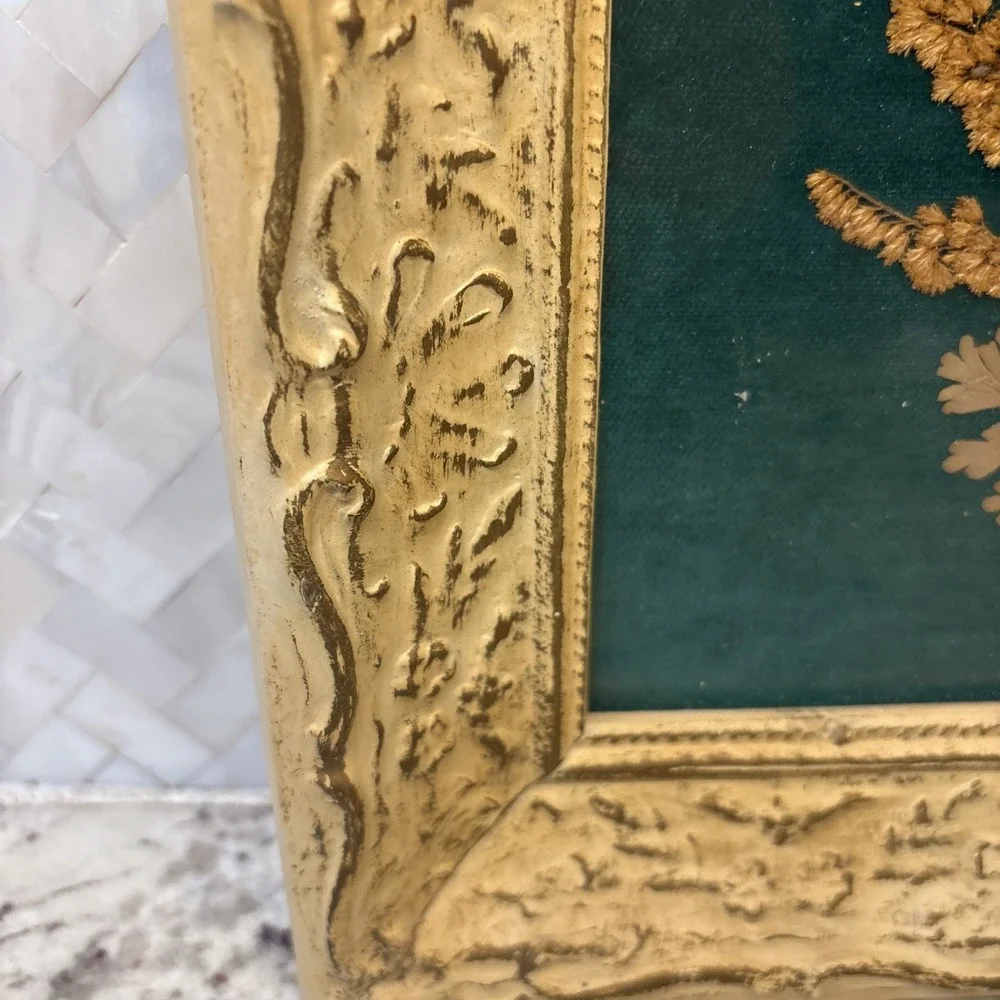 Vintage Framed Velvet Pressed Dried Flowers Wall Art Decor Original cottage Core